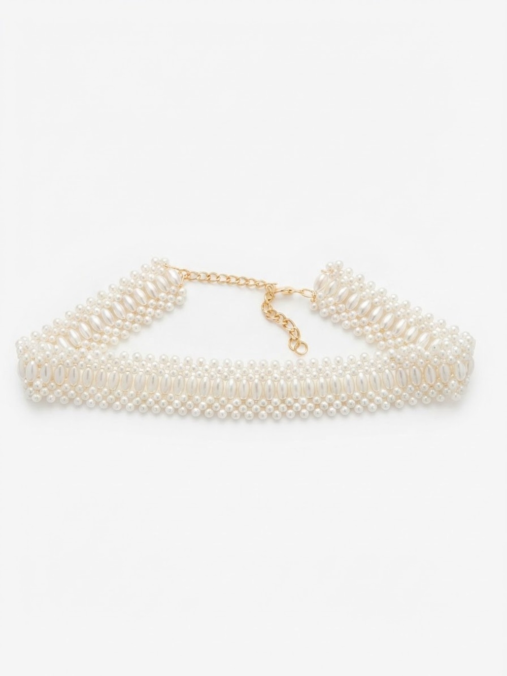 Pearl Beaded Statement Belt Gold Chain Back Vintage Style One Size